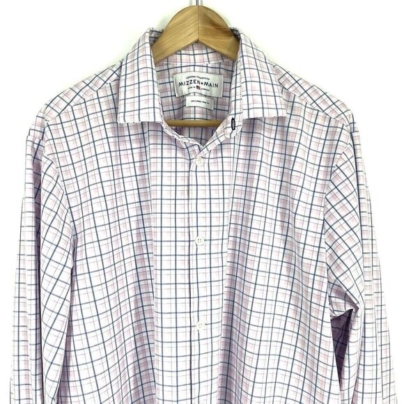 Mizzen + Main Dress Shirt Size XXL Men White Blue Button Up Performance Trim Fit - Picture 2 of 9